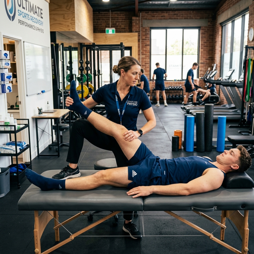 Sports physiotherapist working on athlete recovery